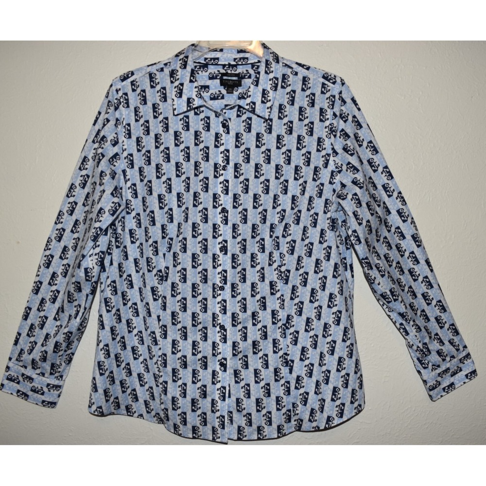 Talbots 14P Non-iron Shirt Button Collar Long Slv Cotton Stretch Nautical ANCHOR